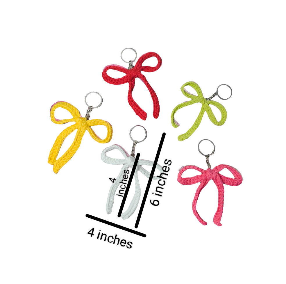Handmade Crochet Bow Keychains – ₹100 Each. BUY 3+ AND GET 30% OFF