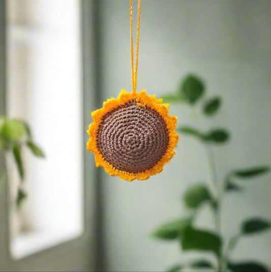 crochet sunflower rearview mirror charm