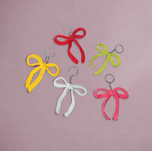 Handmade Crochet Bow Keychains – ₹100 Each. BUY 3+ AND GET 30% OFF