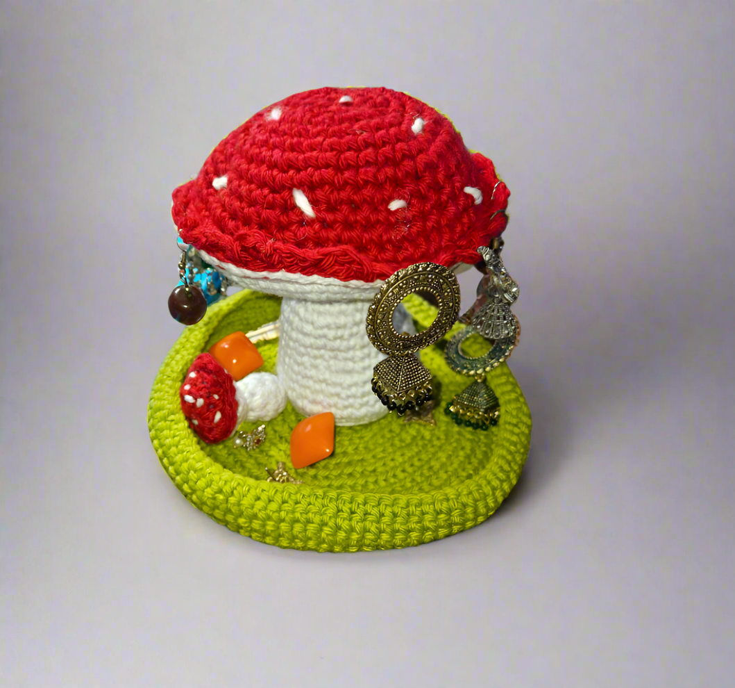 Crochet Mushroom Jewelry Holder/Organizer with detachable tray